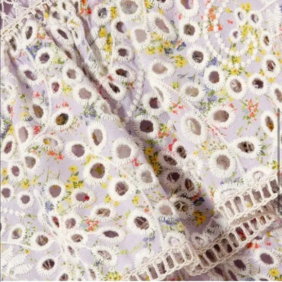 Alice + Olivia Tonie Tiered Floral Mini Dress Purple Women's 0 Eyelet Lace - Picture 5 of 13